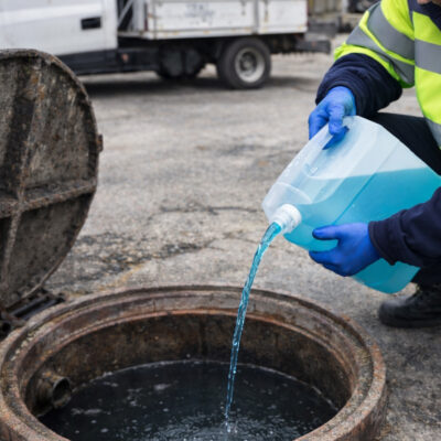 URINEDES – PRQ Desinfetante sendo despejado em mictório